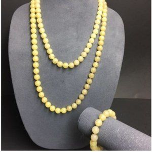 VTG Pop Bead Necklace Bracelet Translucent Yellow Adjustable Retro